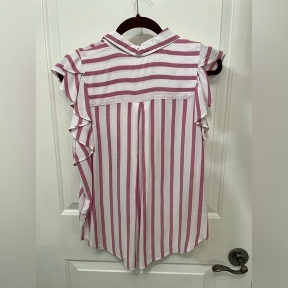 Anthropologie Maeve Fairhope Striped Button Down Flutter Blouse in Pink - Picture 8 of 14